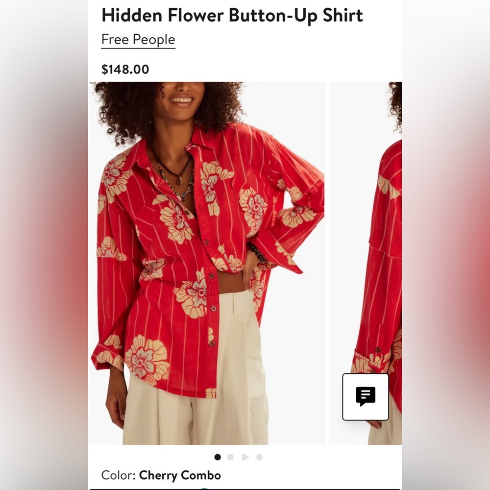 Free people Red Floral Button-Up Shirt